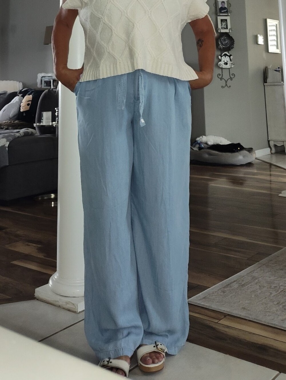 a.n.a Light Blue Wide-Leg Drawstring Pants - Women
